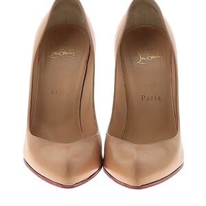 Christian Louboutin Nude Breche 100 Nappa Shiny Pumps sz 36.5  (6.5)  VGUC